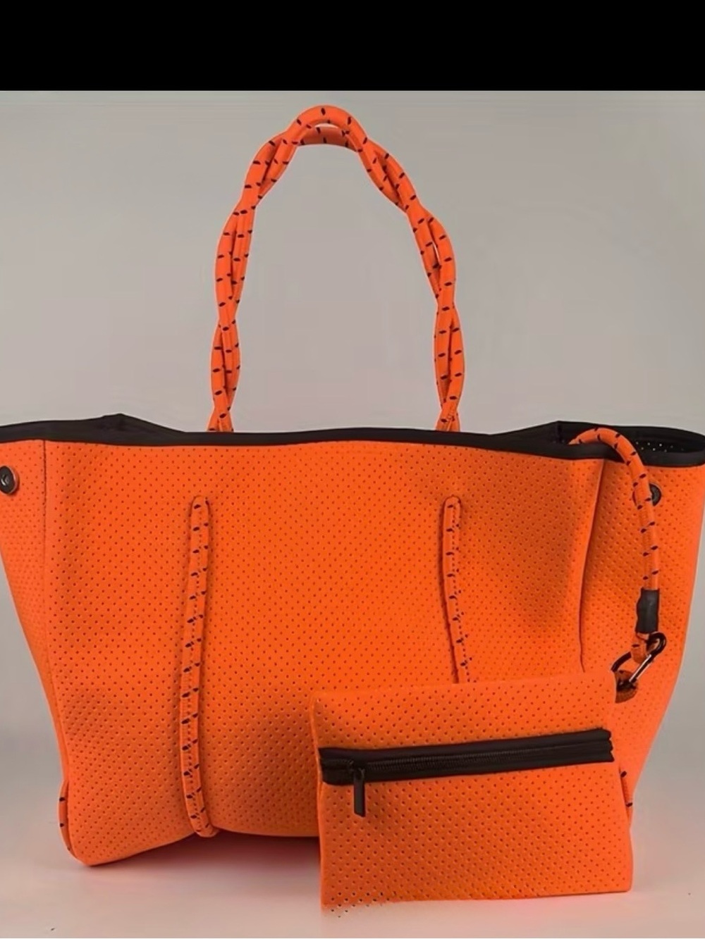 New 15” Orange Neoprene waterproof Tote beach pool Bag with Zip Pouch